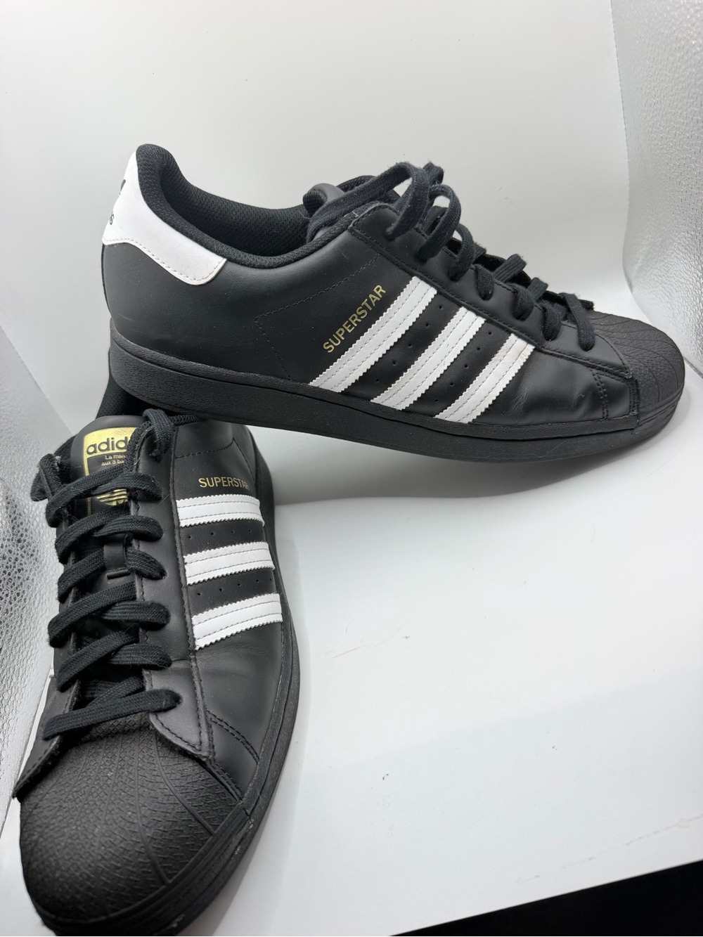 adidas Superstar Men's Black with White Stripes Leather Sneakers